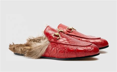 gucci slippers fur ootd red|Gucci crocodile slippers.